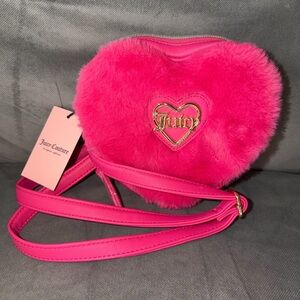 JUICY COUTURE Heart Faux Fur Crossbody Bag Hot Pink NWT